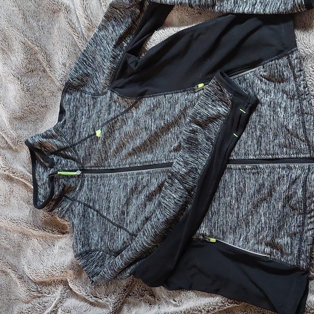 Tangerine Athletic Wear Zip Up Jacket in heather black/grey color womans XL